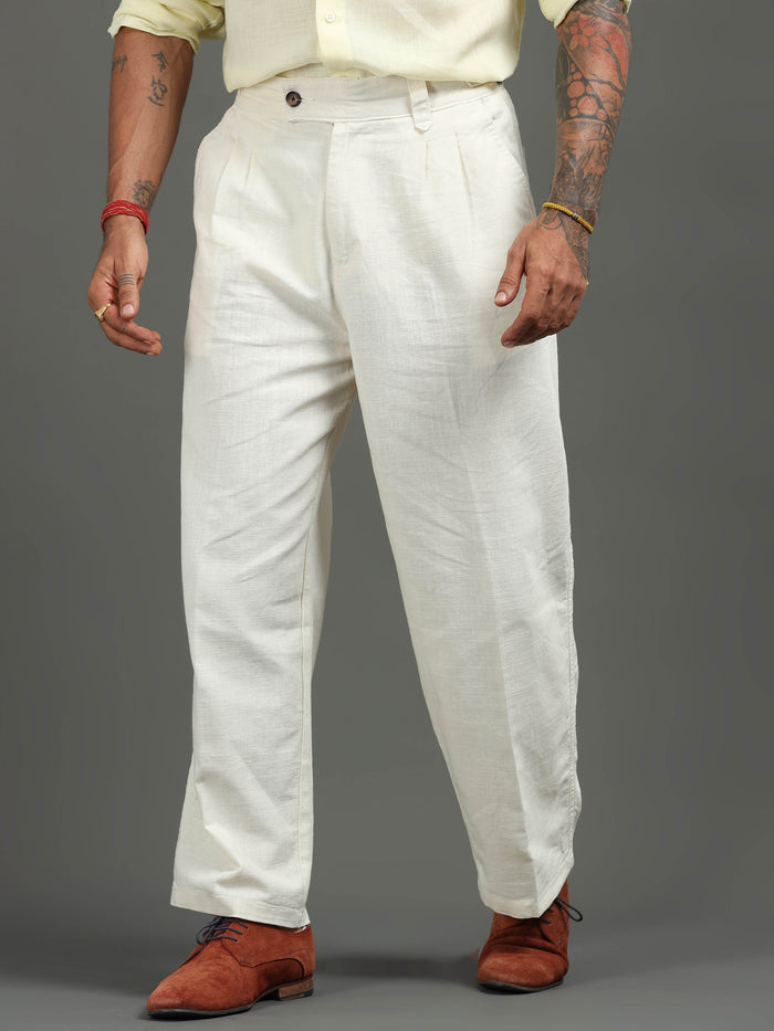 Cream Linen Trousers for Men front view - Huntington Relaxed Trouser by Italian Colony
