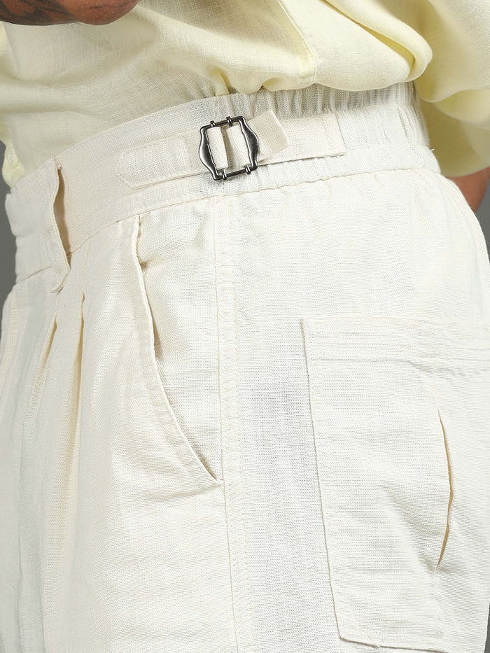 Cream Linen Trousers for Men detail view - Huntington Relaxed Trouser by Italian Colony