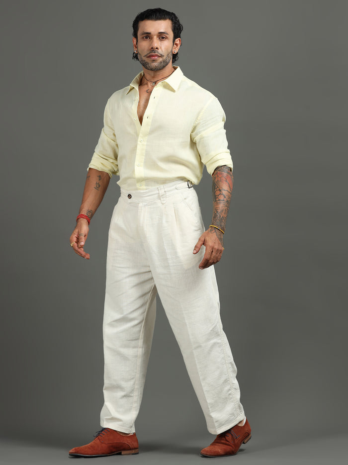 Cream Linen Trousers for Men detail view - Huntington Relaxed Trouser by Italian Colony