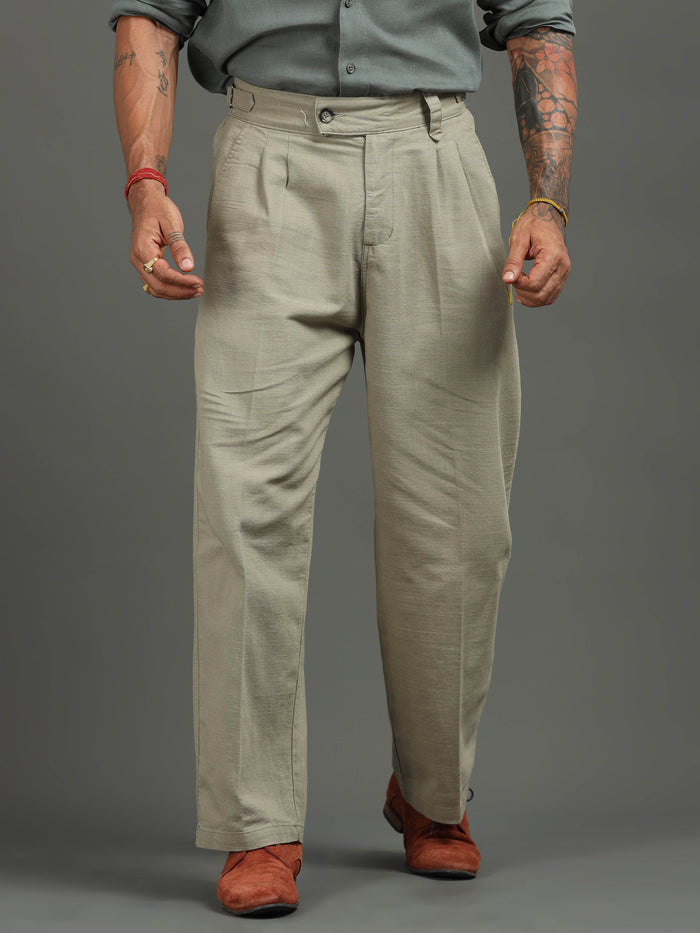 Pistachio Linen Trousers for Men front view - Huntington Relaxed Trouser by Italian Colony