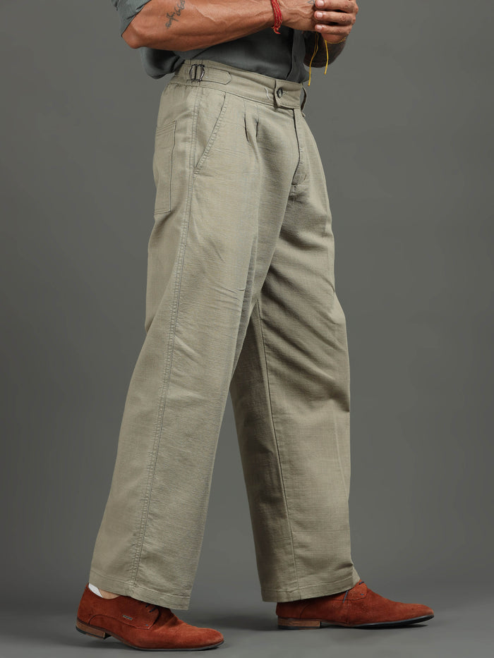 Pistachio Linen Trousers for Men detail view - Huntington Relaxed Trouser by Italian Colony