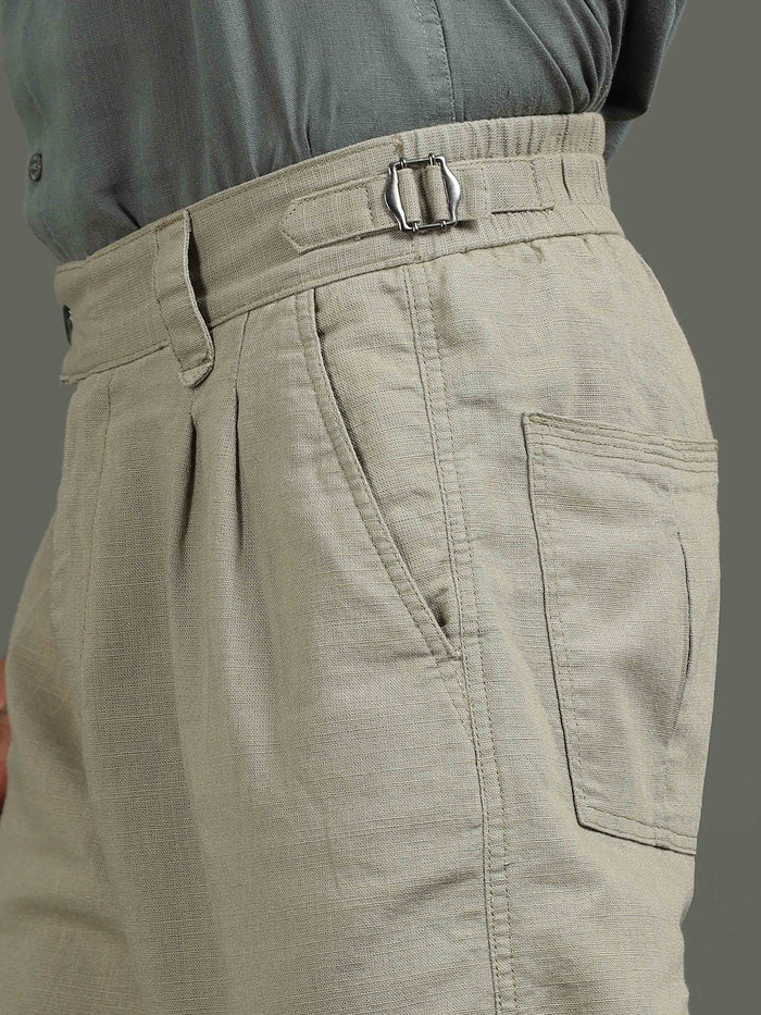 Pistachio Linen Trousers for Men detail view - Huntington Relaxed Trouser by Italian Colony