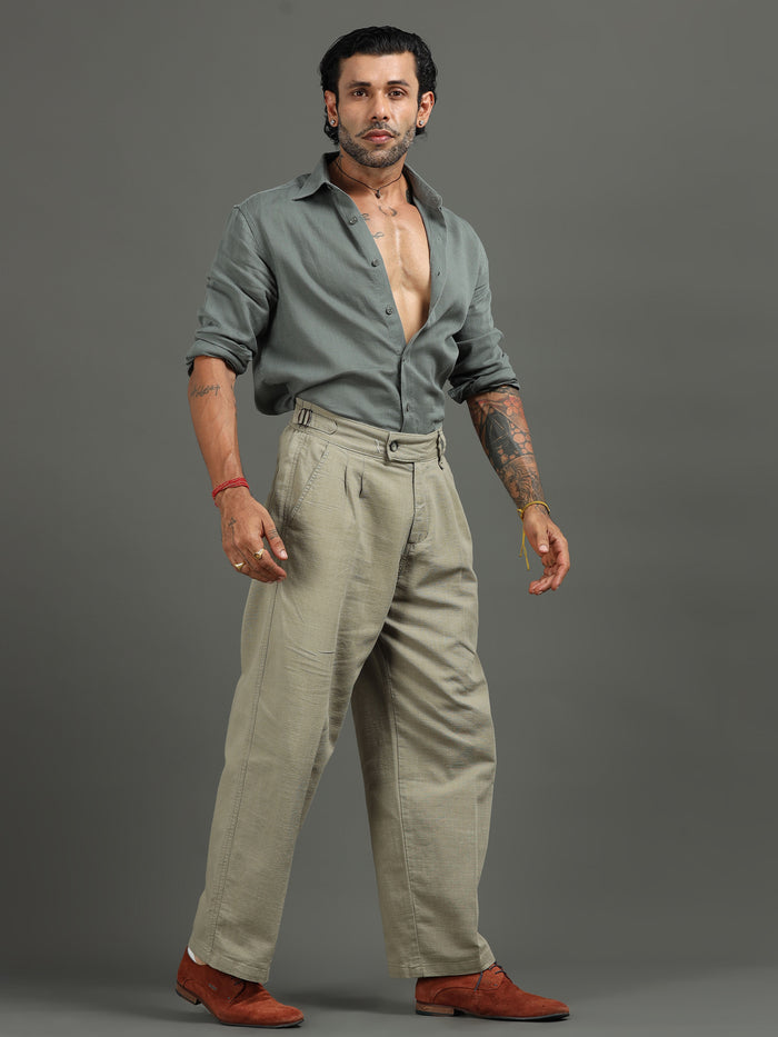 Pistachio Linen Trousers for Men detail view - Huntington Relaxed Trouser by Italian Colony