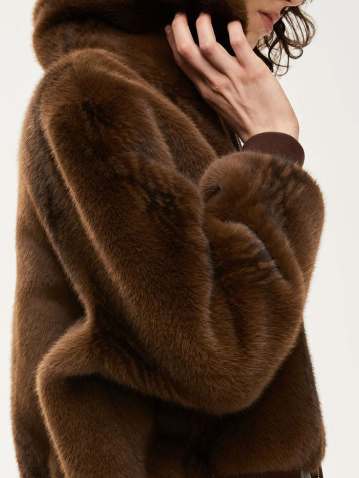 iBlues Kartal Faux-Fur Brown Jacket