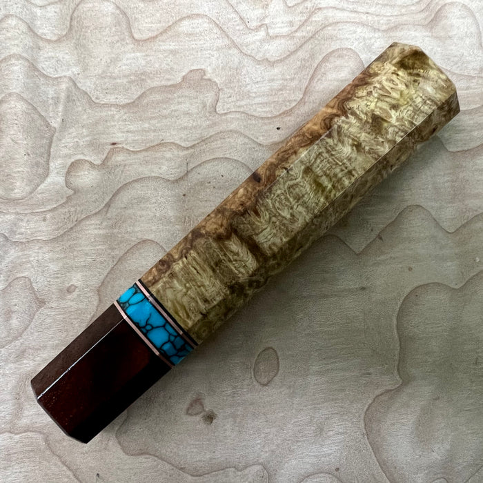 Custom Japanese Knife handle (wa handle)  for 240mm - Dyed Amboyna burl and turquoise