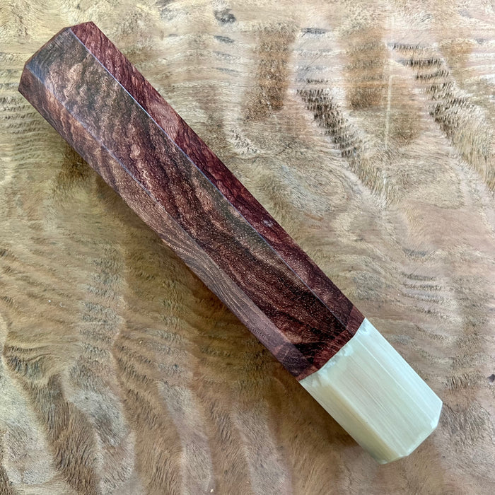 Custom Japanese Knife handle (wa handle)  for 240mm - Honduran Rosewood Burl and blonde horn