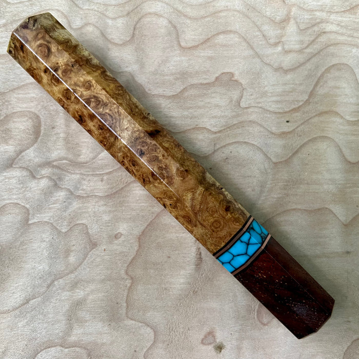 Custom Japanese Knife handle (wa handle)  for 240mm - Dyed Amboyna burl and turquoise