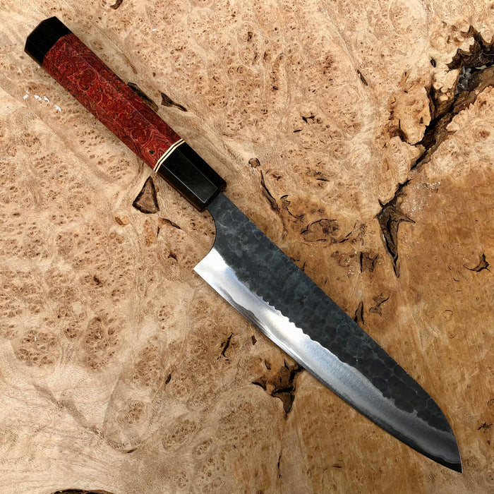 Custom Anryu AS hammered Gyuto 180mm -  black ash burl and Macassar ebony