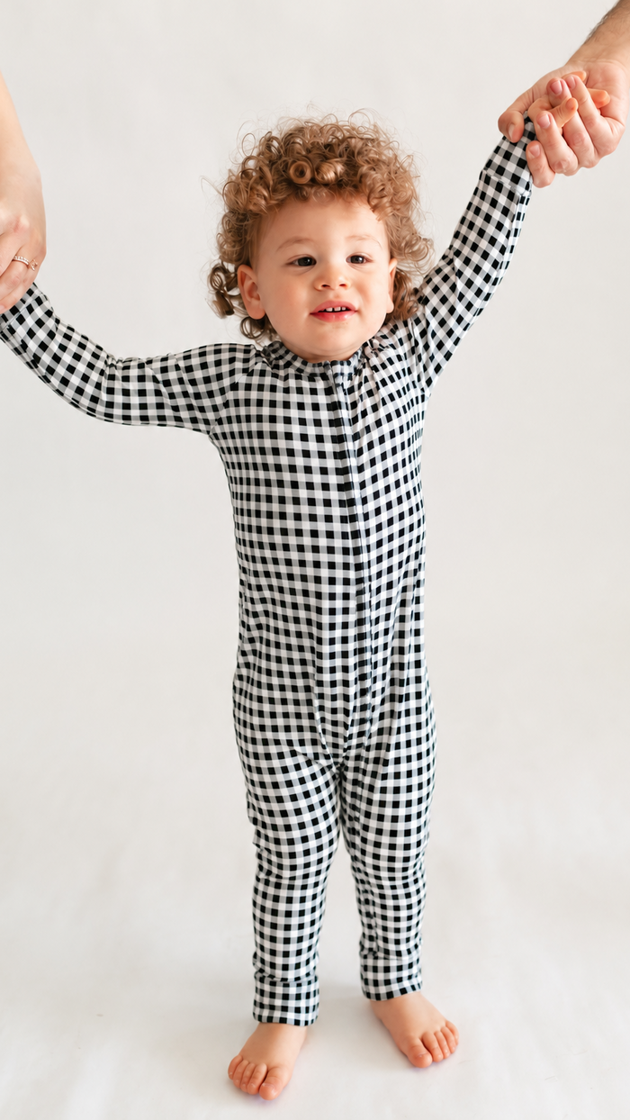 Infant Romper in Black Gingham