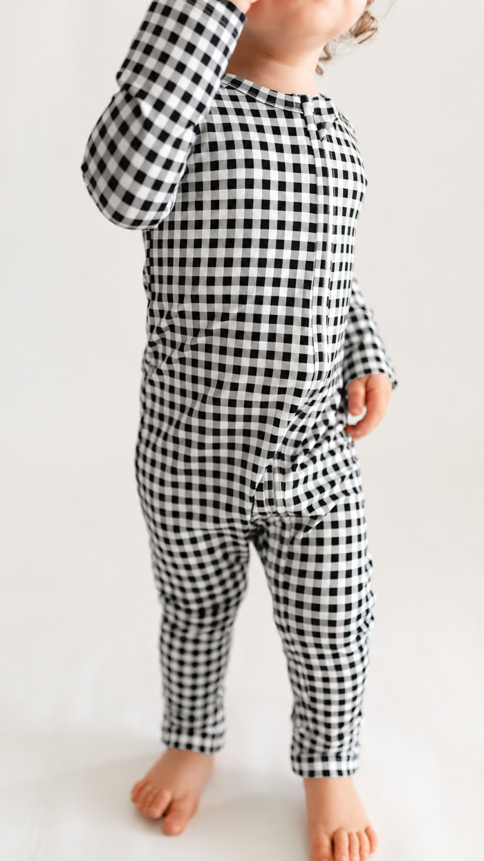 Infant Romper in Black Gingham