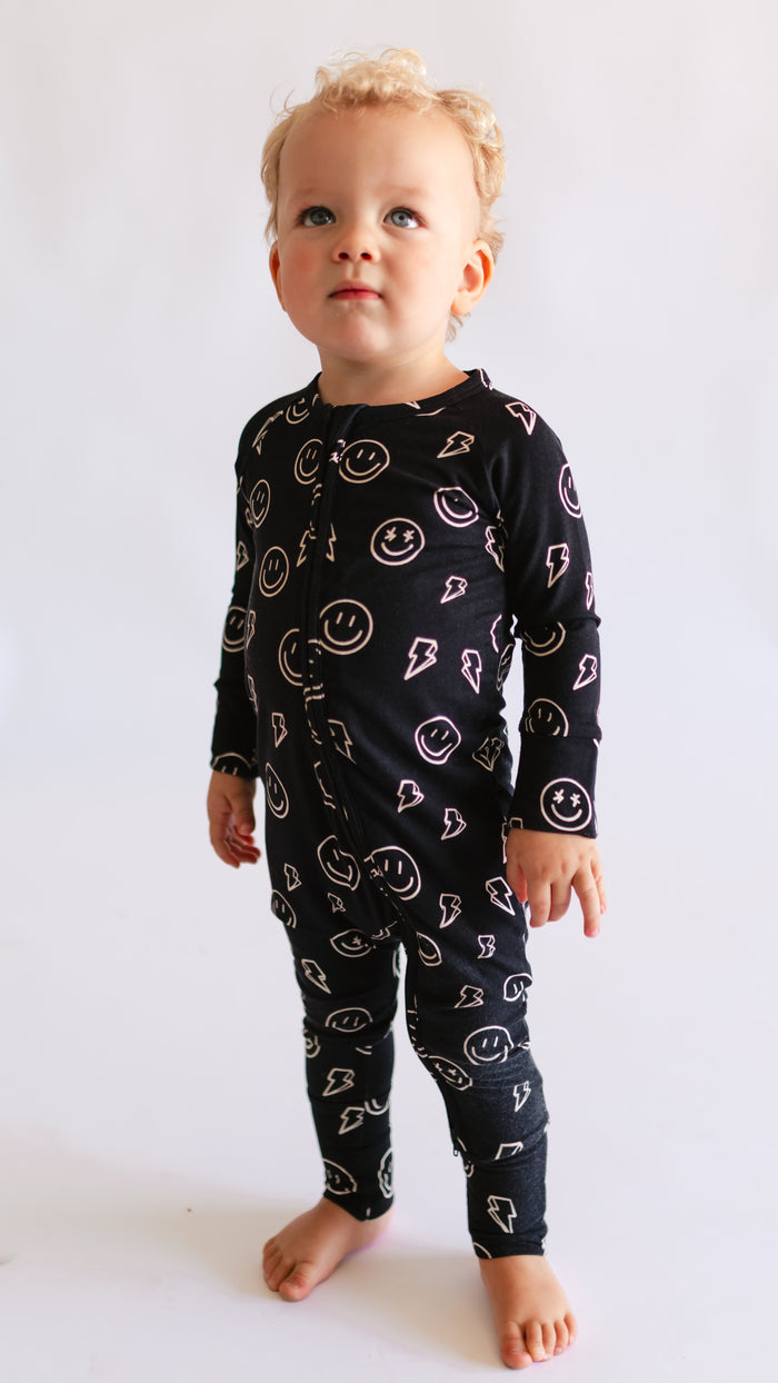 Infant Romper in Electric Smilies
