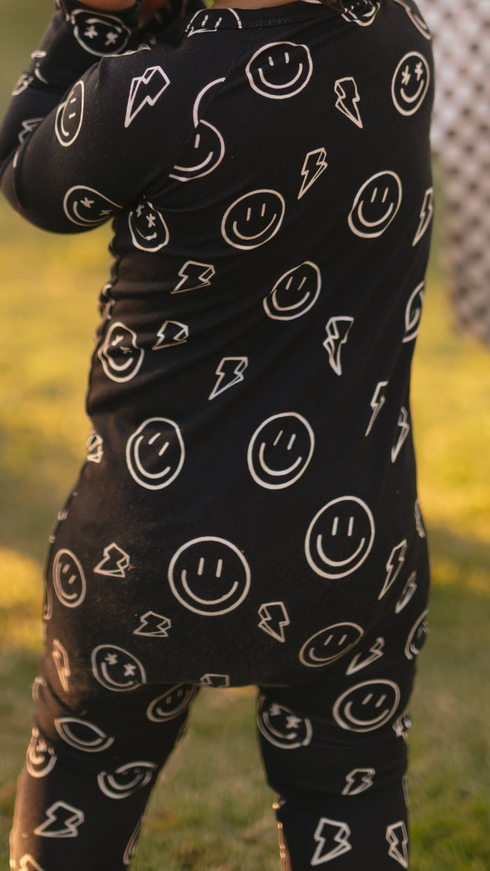 Infant Romper in Electric Smilies