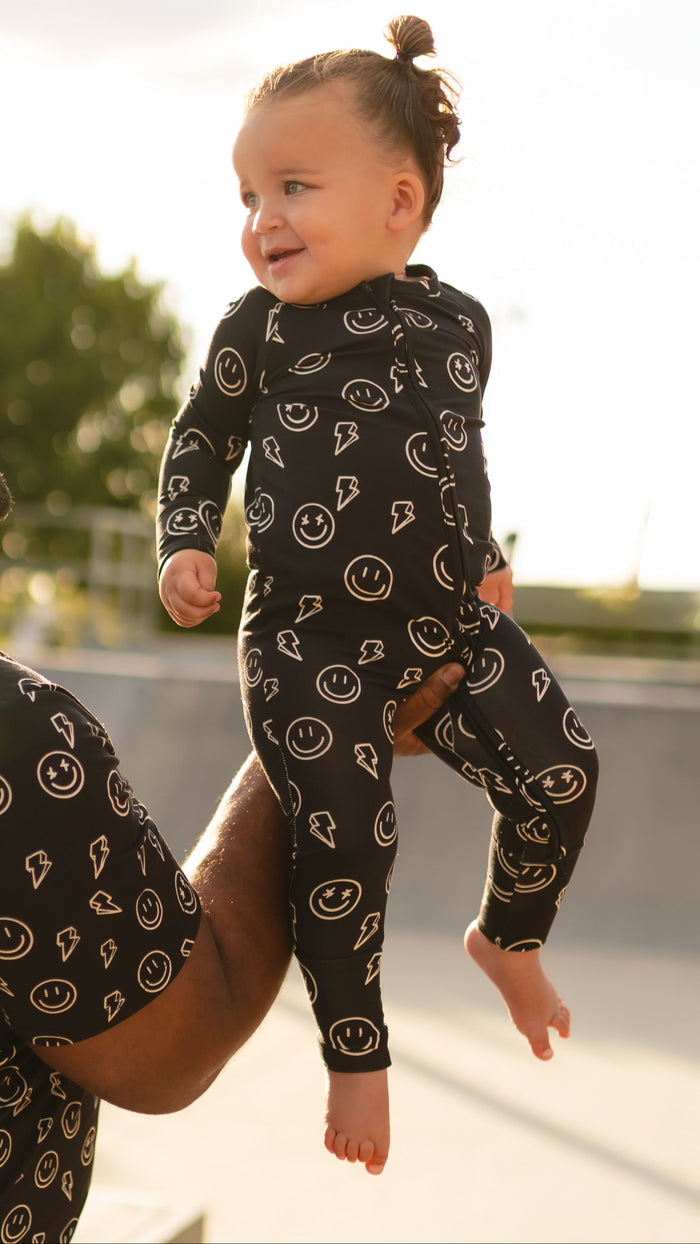 Infant Romper in Electric Smilies