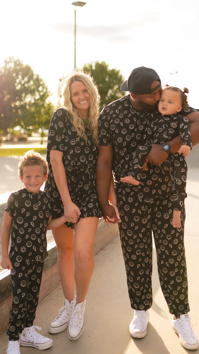 Infant Romper in Electric Smilies