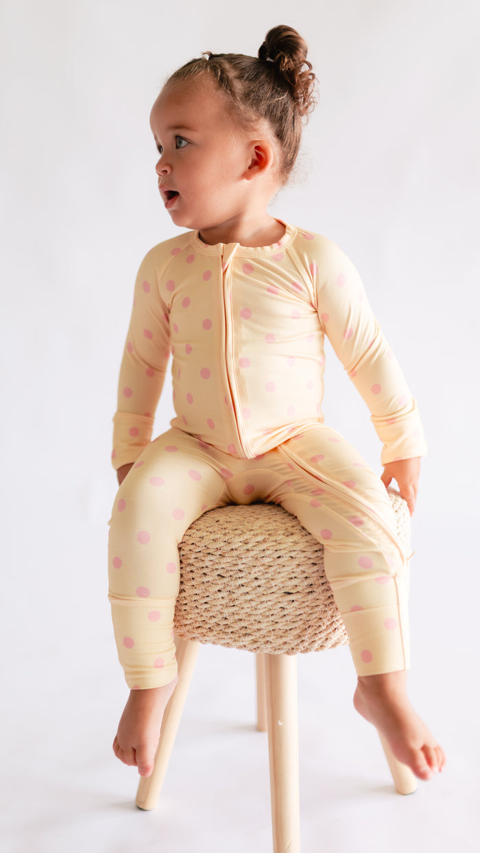 Infant Romper in Yellow Polka Dot