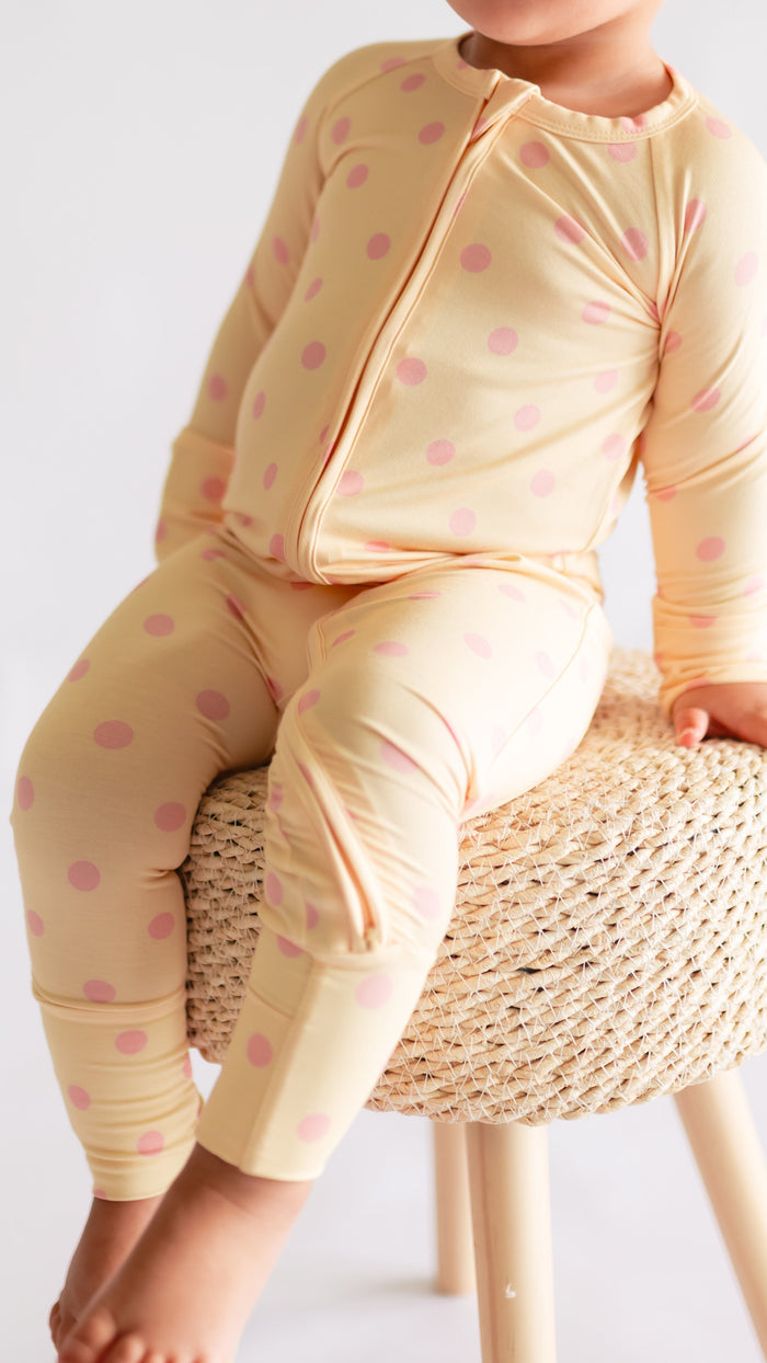 Infant Romper in Yellow Polka Dot