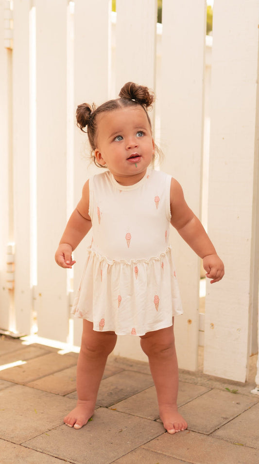 Infant Tank and Skirt Onesie in Pink Ice Cream