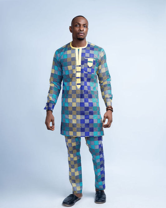 Iyke Men's African Print Shirt and Pants (Co-Ord Set, Ankara)