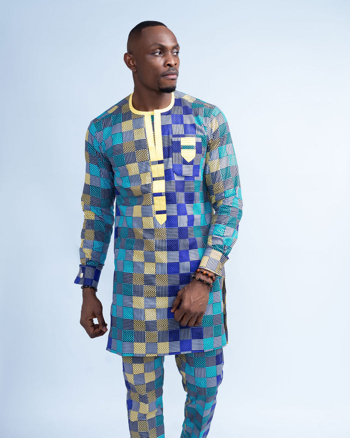 Iyke Men's African Print Shirt and Pants (Co-Ord Set, Ankara)