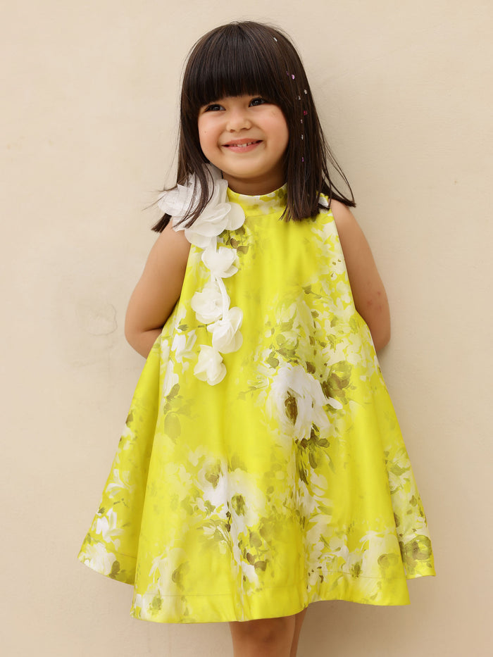 JANYAS CLOSET Green Printed Lulu Party Dress With Hair Pin*