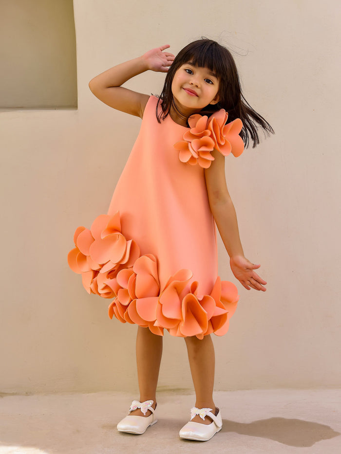 Janyas Closet:  Peach Neoprene Fiona Floral A-Line Dress