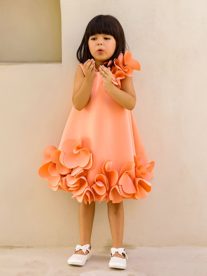 Janyas Closet:  Peach Neoprene Fiona Floral A-Line Dress
