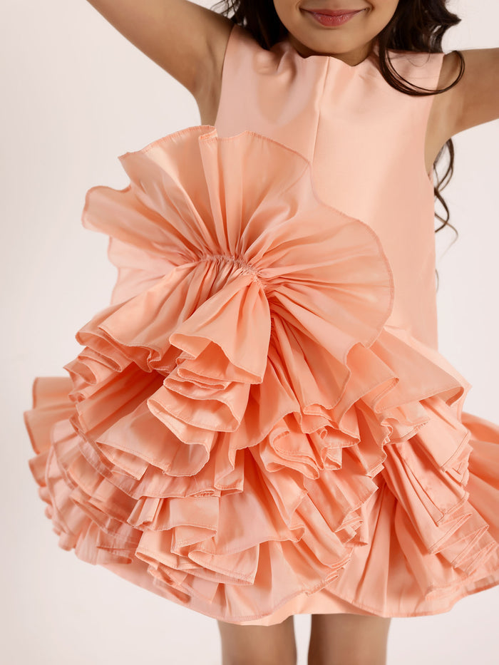 JANYAS CLOSET PEACH RUFFLED TAFETTA DREAM DRESS