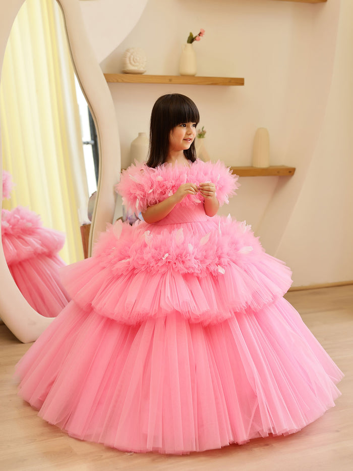 JANYAS CLOSET Princess Dreamer Gown With Feathers And Hair Pin