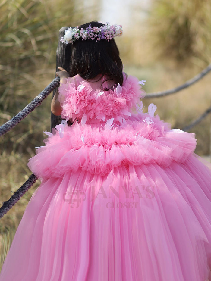 JANYAS CLOSET Princess Dreamer Gown With Feathers And Hair Pin