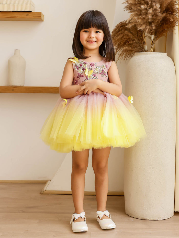JANYAS CLOSET: Yellow Shaded Dress with Convertible Drape