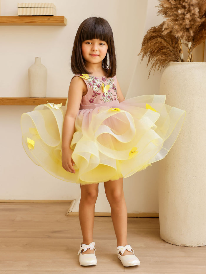 JANYAS CLOSET: Yellow Shaded Dress with Convertible Drape