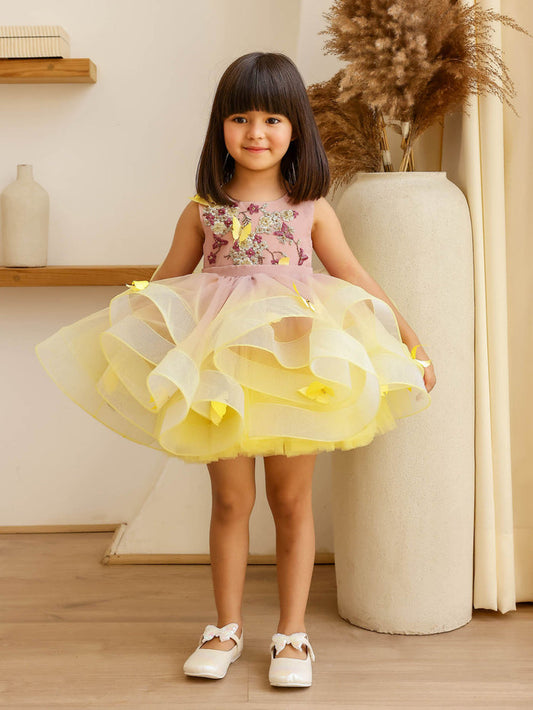 JANYAS CLOSET: Yellow Shaded Uneven Dress