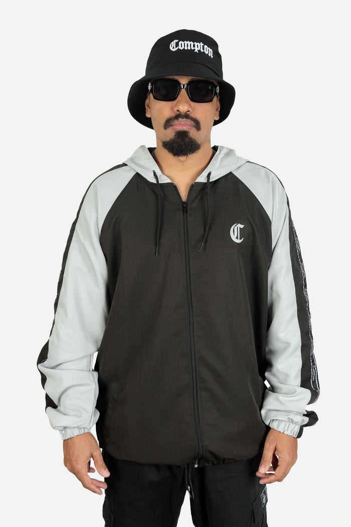 Jaqueta Compton Corta Vento Raglan Preto e Cinza - COMPTON