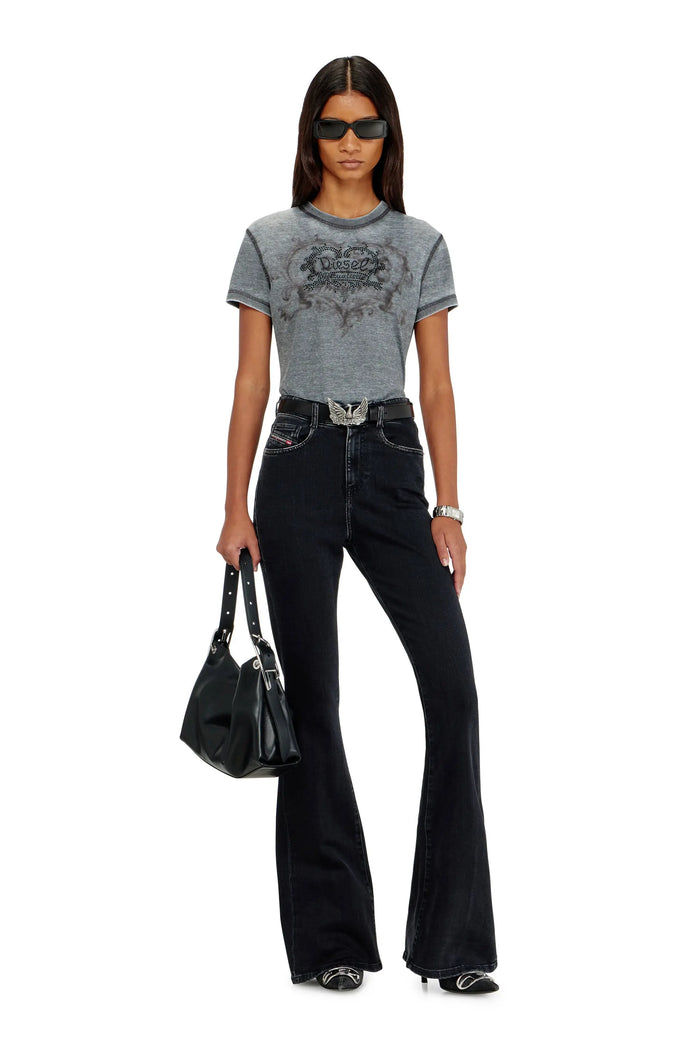 Jersey t-shirt with rhinestones and burnout effect