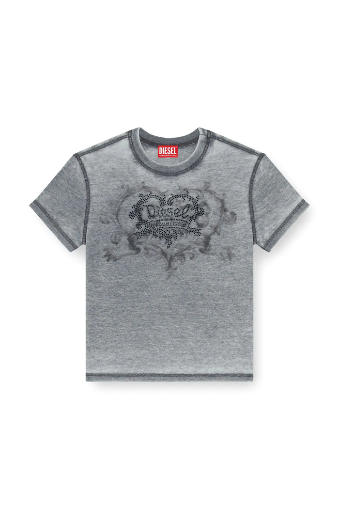 Jersey t-shirt with rhinestones and burnout effect