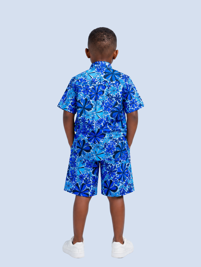 Jimi Boys African Co-ord Set (in Blue ankara button-up Shirt and Shorts)