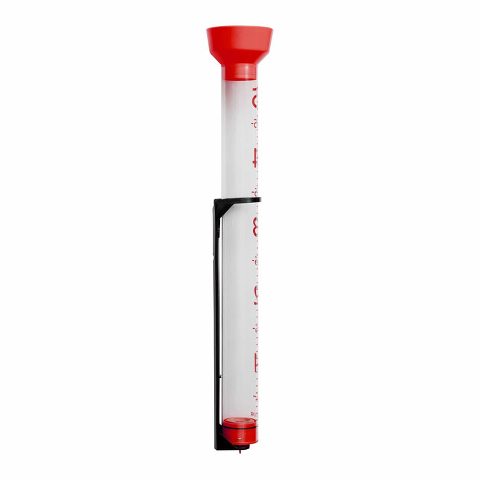 Jumbo Jr Easy-to-View Rain Gauge with red funnel top and clear measuring tube