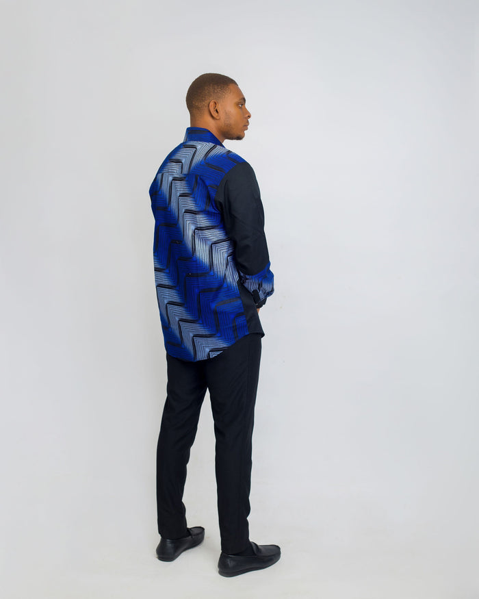 Kairo Men’s African Print Shirt – Blue Noir