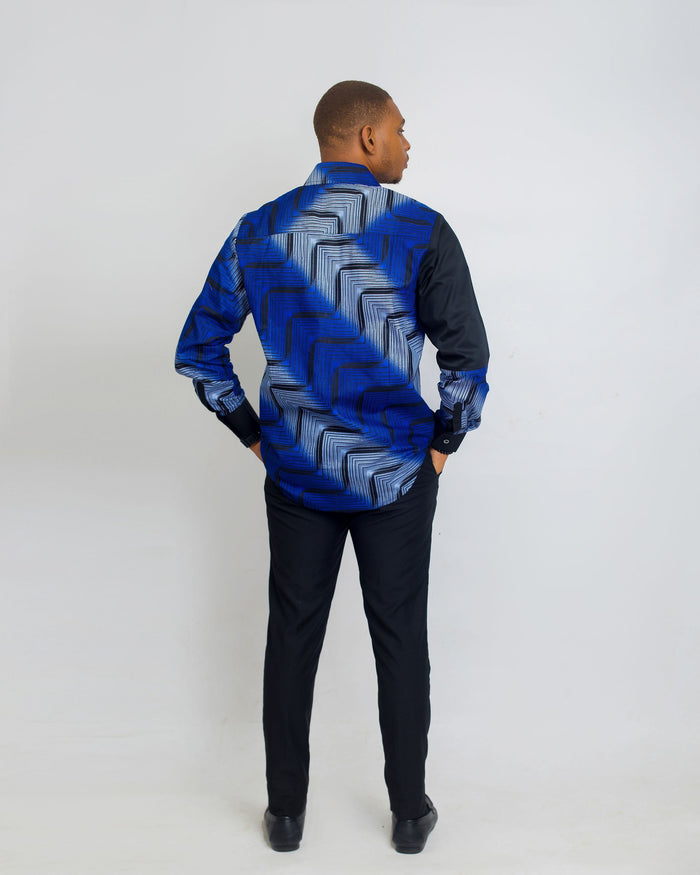 Kairo Men’s African Print Shirt – Blue Noir