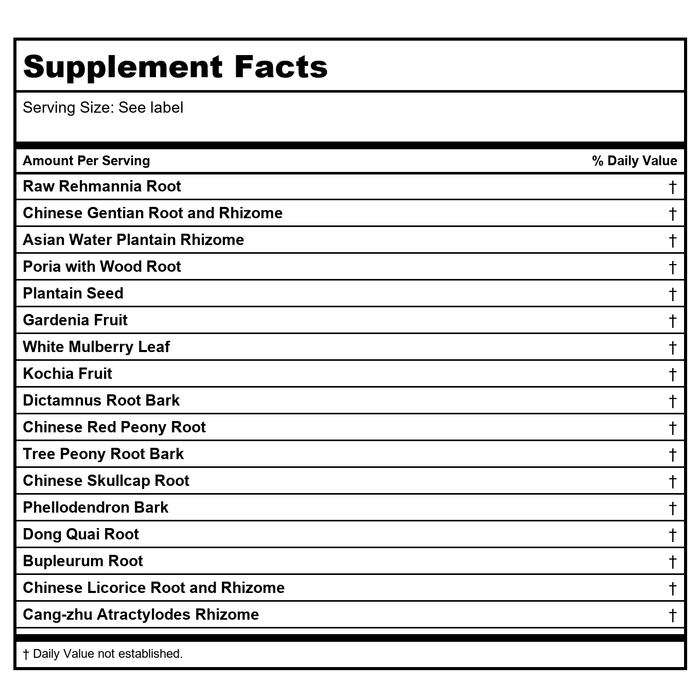 Kan Herb Essentials Damp Heat Derma Relief 8 Ounce - Supplement Facts panel