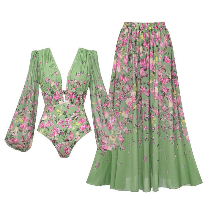 Kate Full Sleeve Swimsuit Set - Green