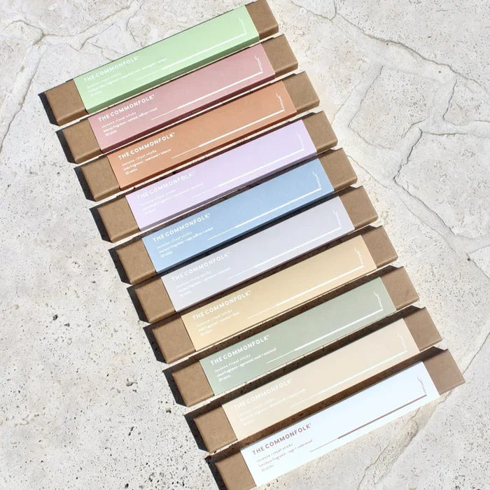 Row of color swatches on a textured surface