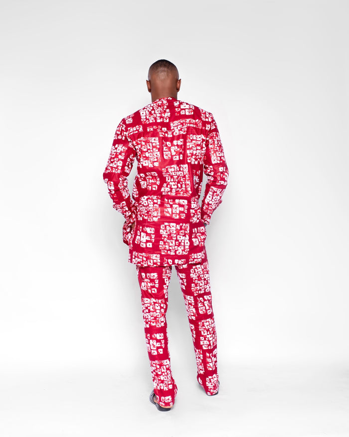 Keneh Men's African Print Co-ord set, (in Wine, Red White Ankara)