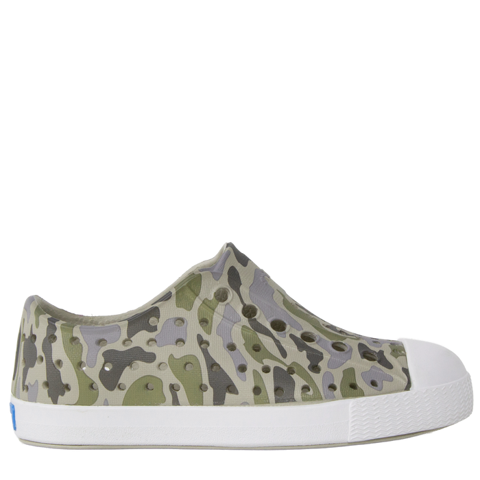 Camouflage-patterned sneaker on a white background