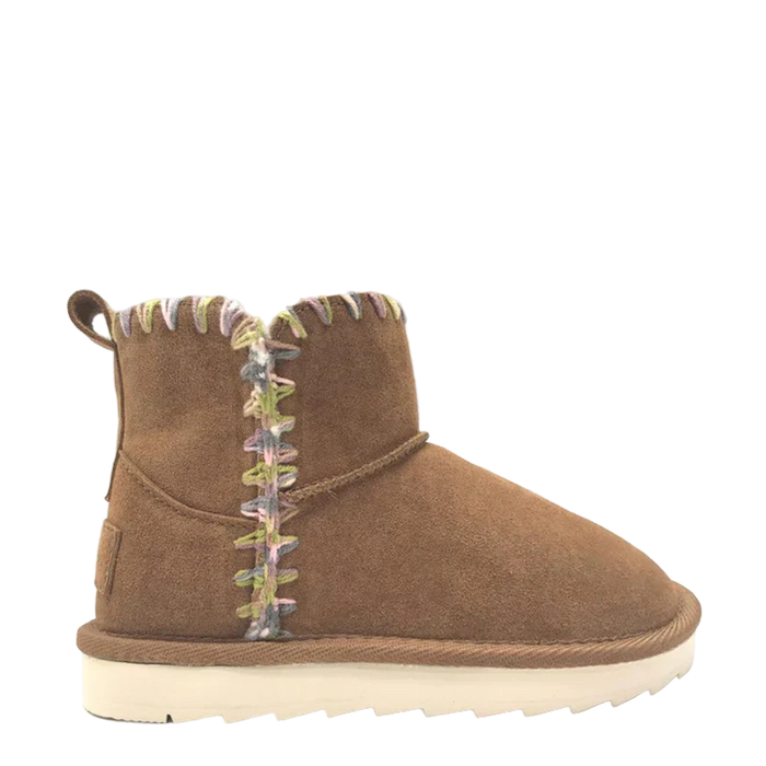 Brown children's boot with zippers on a white background