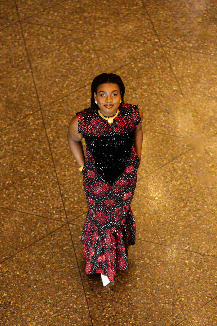 Kike Women's African Beaded Dress with Sequin Design