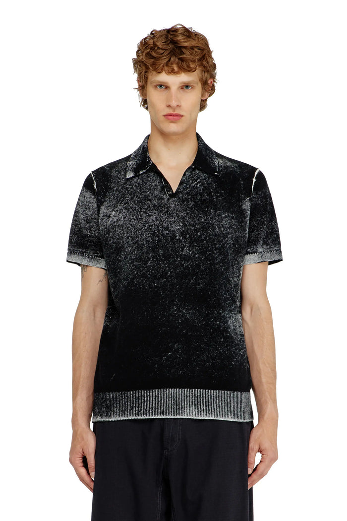 Knit polo shirt with faded reverse print