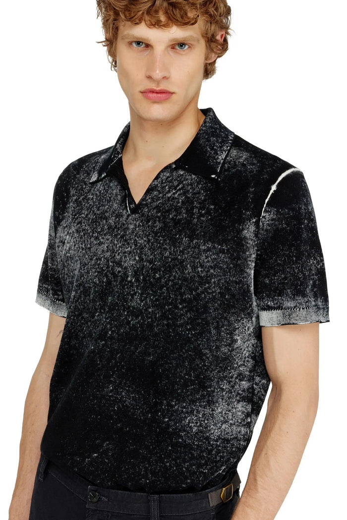 Knit polo shirt with faded reverse print