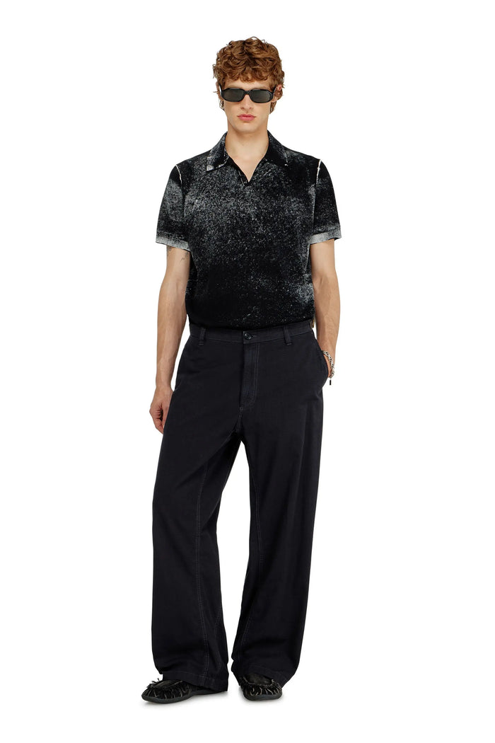 Knit polo shirt with faded reverse print
