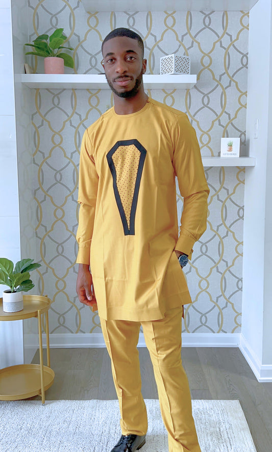 Kwon Men's Dashiki Co-ord Set, with Beaded design, in Gold